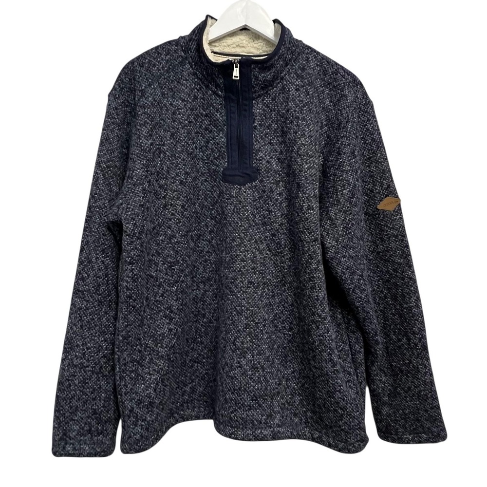 Orvis Sweater Mens Large Blue Sherpa Lined Quarter Zip Pullover Fleece Warm‎